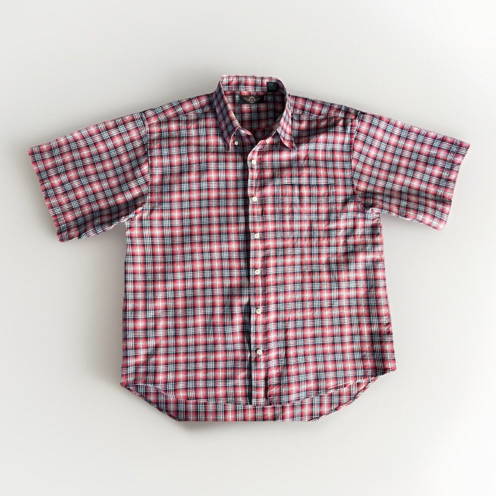 American Outpost Mens XL Plaid Button Down Shirt Short Sleeve Red Blue Check